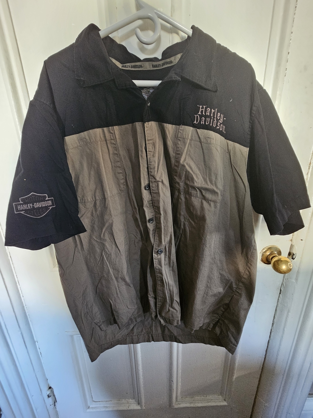 Harley-Davidson Men's Two-Tone Black and Brown Button-Up Shirt
